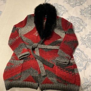 Ralph Lauren XL Wrap Sweater with faux fur collar